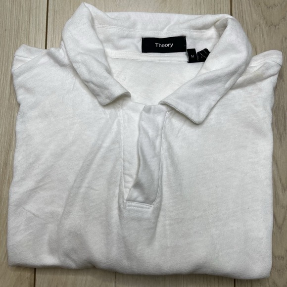 Theory Mens Collared Cotton Linen Button Up Polo Shirt White Size Medium - Picture 1 of 9